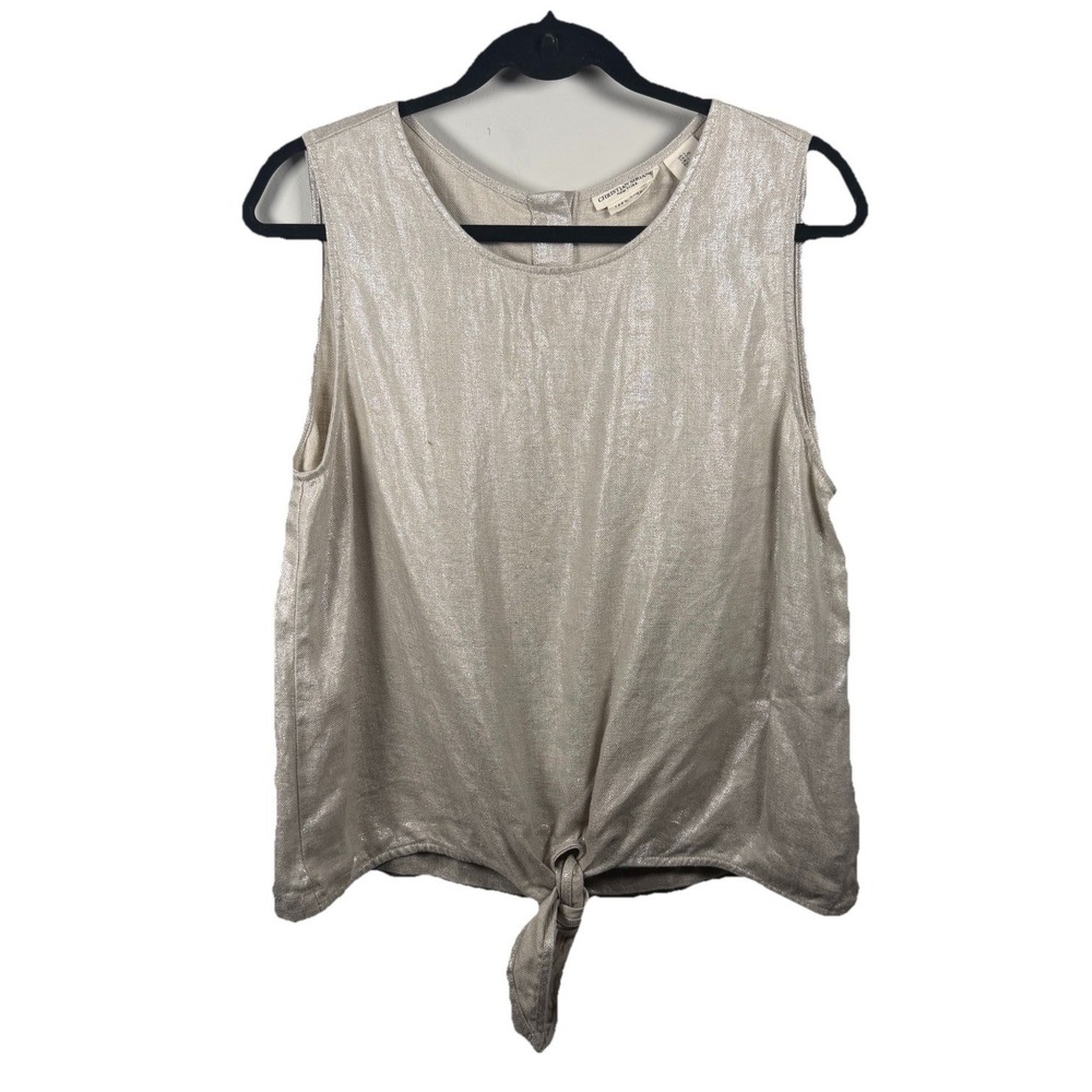 Christian Siriano 100% Linen Top Sleeveless Blouse Size Large Beige Shine Resort